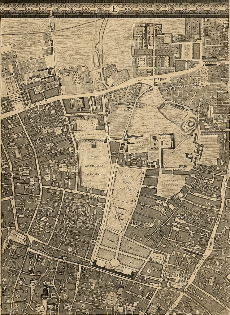 Moorfields section of John Rocque's map 1746