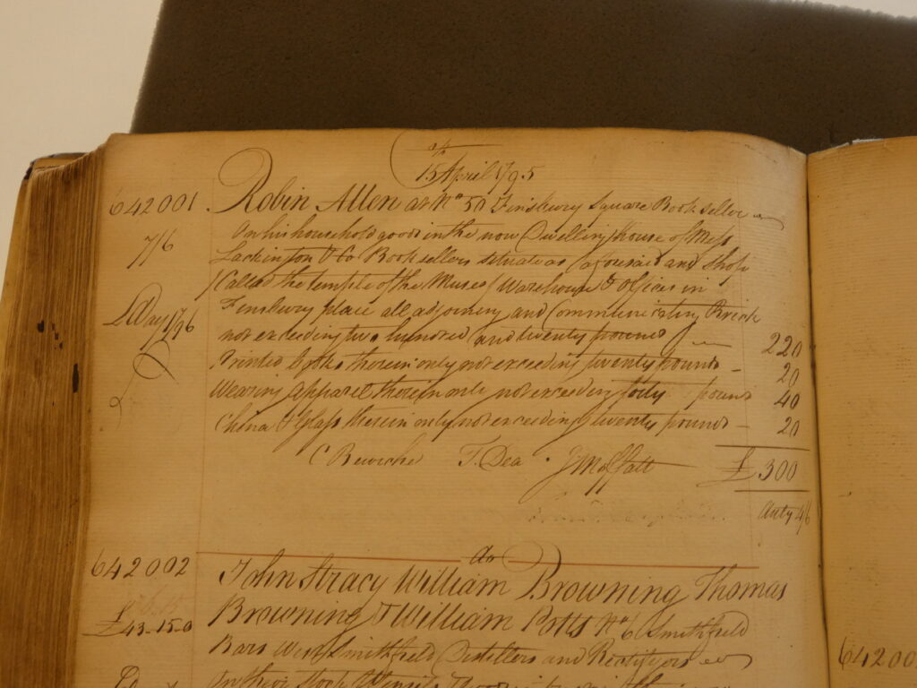 Sun Fire Office insurance policy for Robin Allen, 50 Finsbury Square