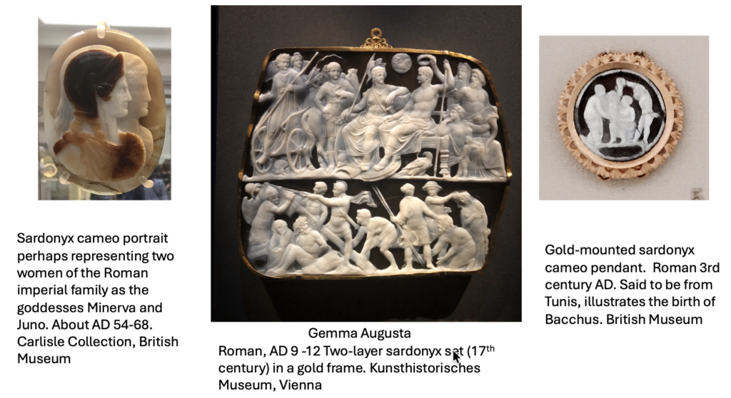 Examples of Roman Cameos taken by Alison Morton in London and Vienna
